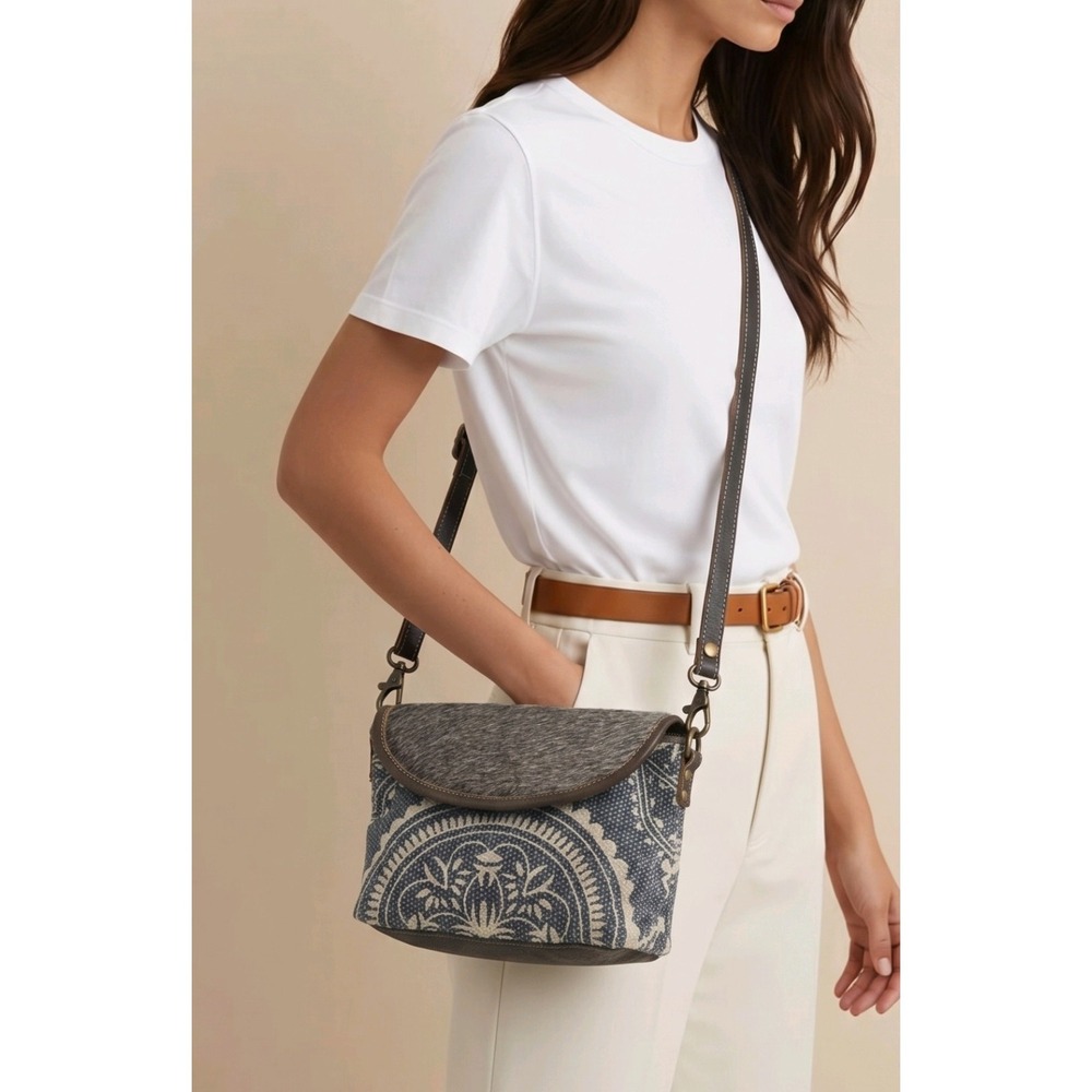 Myra Bag Cowhide and Canvas Purse Adjustable Shoulder Strap 31